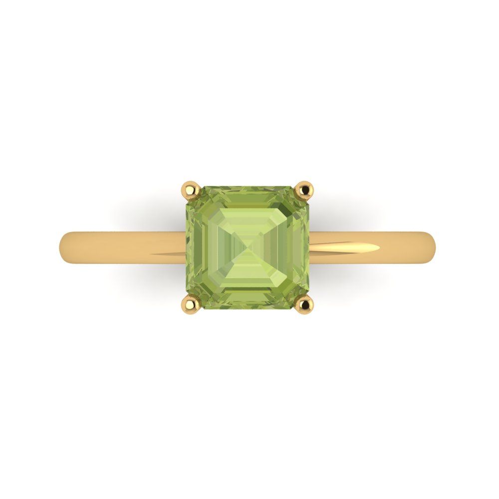 1.5 cttw Natural Peridot Solitaire  Engagement Ring - Solid Gold (Asscher Cut,6.5mm)