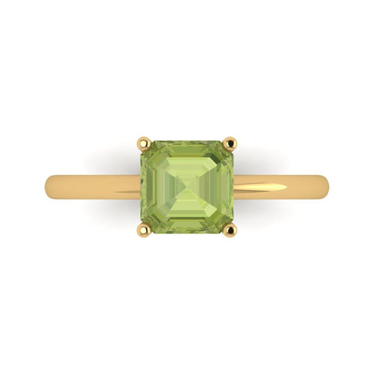 1.5 cttw Natural Peridot Solitaire  Engagement Ring - Solid Yellow Gold (VVS1, Asscher Cut,6.5mm)