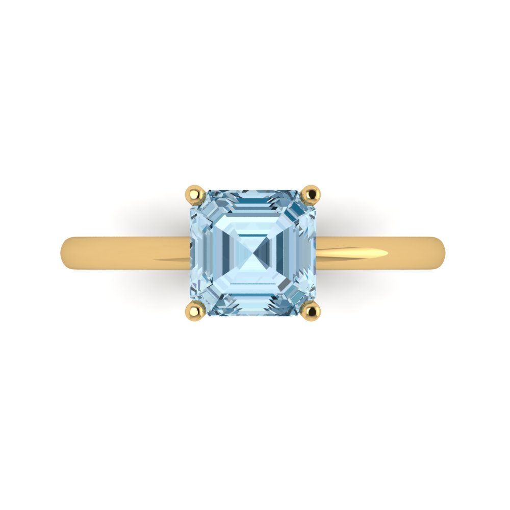 1.5 cttw Natural Swiss Blue Topaz Solitaire  Engagement Ring - Solid Gold (Asscher Cut,6.5mm)