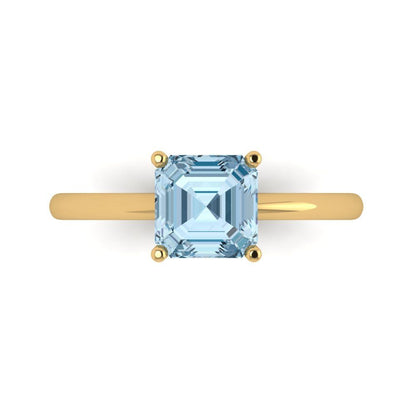 1.5 cttw Natural Swiss Blue Topaz Solitaire  Engagement Ring - Solid Gold (Asscher Cut,6.5mm)