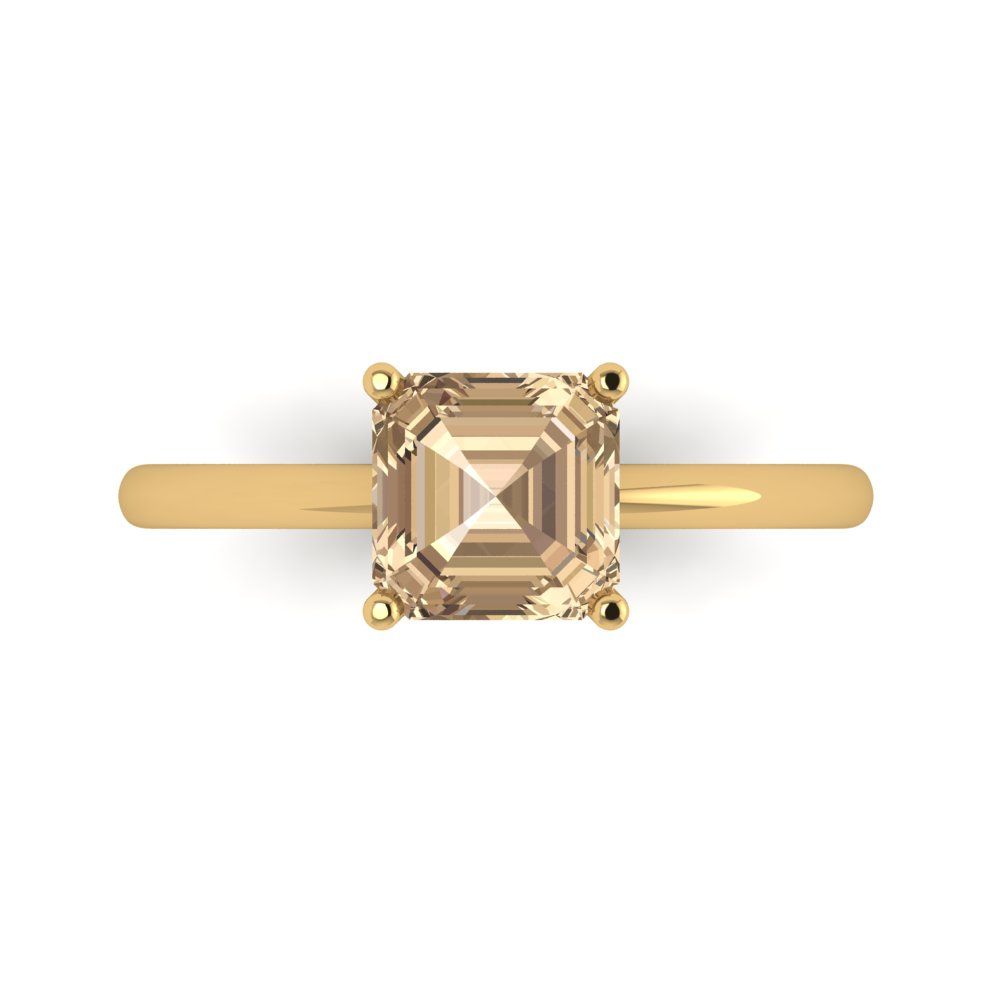 1.5 cttw Yellow Moissanite Solitaire  Engagement Ring - Solid Gold (Asscher Cut,6.5mm)