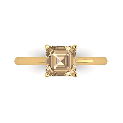 1.5 cttw Yellow Moissanite Solitaire  Engagement Ring - Solid Gold (Asscher Cut,6.5mm)