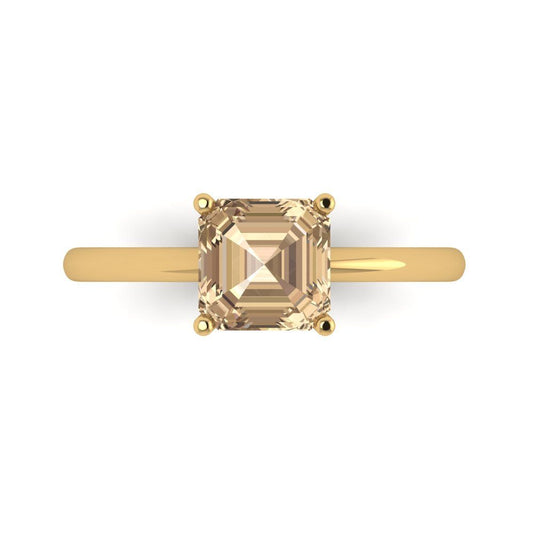 1.5 cttw Yellow Moissanite Solitaire  Engagement Ring - Solid Yellow Gold (VVS1, Asscher Cut,6.5mm)