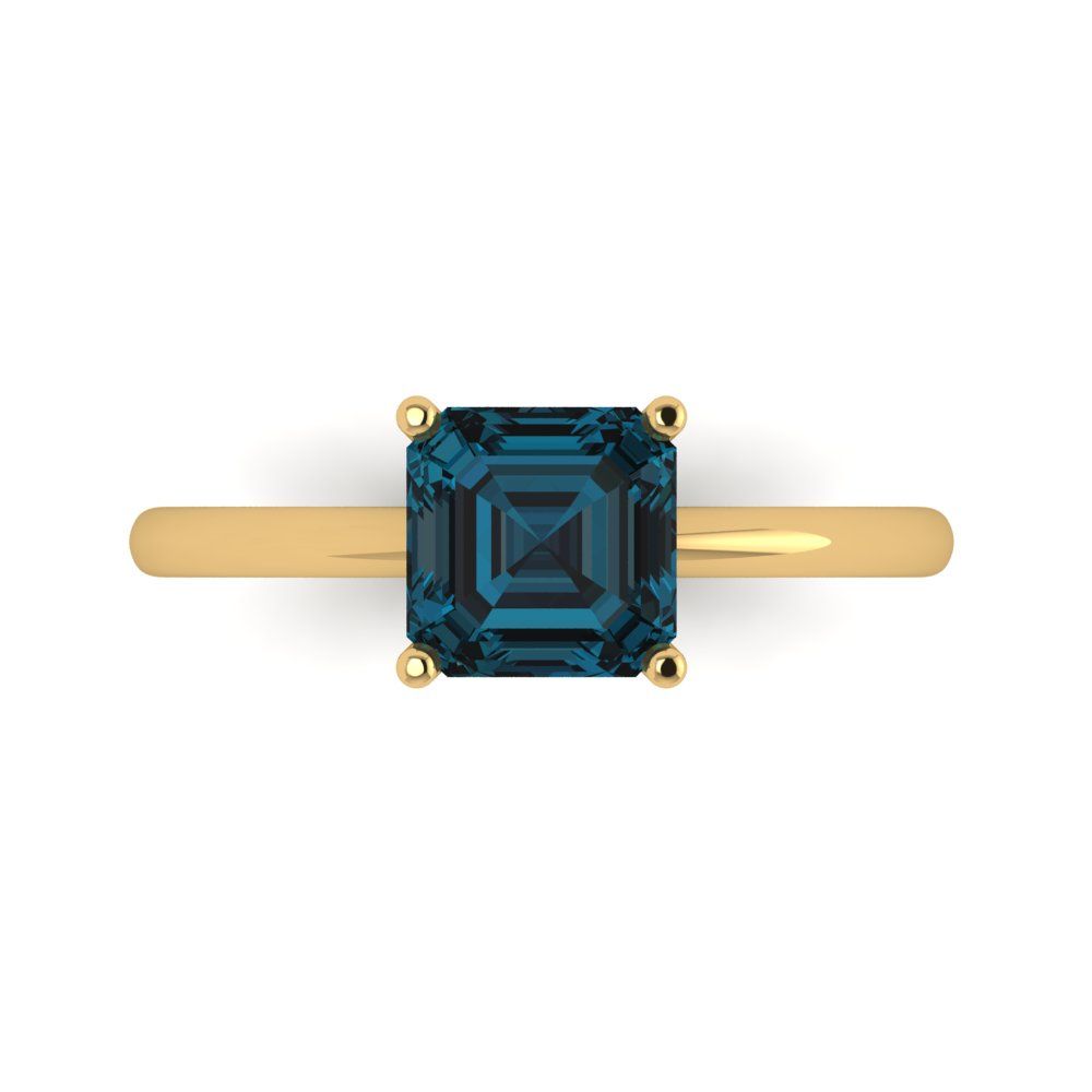 1.5 cttw Natural London Blue Topaz Solitaire  Engagement Ring - Solid Gold (Asscher Cut,6.5mm)