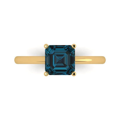 1.5 cttw Natural London Blue Topaz Solitaire  Engagement Ring - Solid Gold (Asscher Cut,6.5mm)