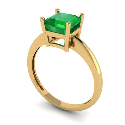 1.5 cttw Simulated Emerald Solitaire  Engagement Ring - Solid Gold (Asscher Cut,6.5mm)