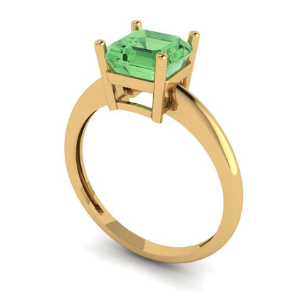 1.5 cttw Zirconia Simulated Green Diamond Solitaire  Engagement Ring - Solid Gold (VVS1, Asscher Cut,6.5mm)