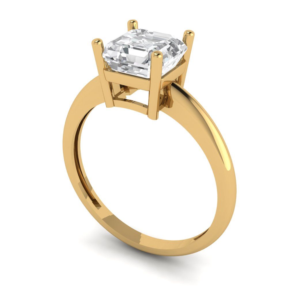 1.5 ct Brilliant Asscher Cut Genuine Cultured Diamond Stone Clarity VS1-2 Color G-H Yellow Gold Solitaire Ring