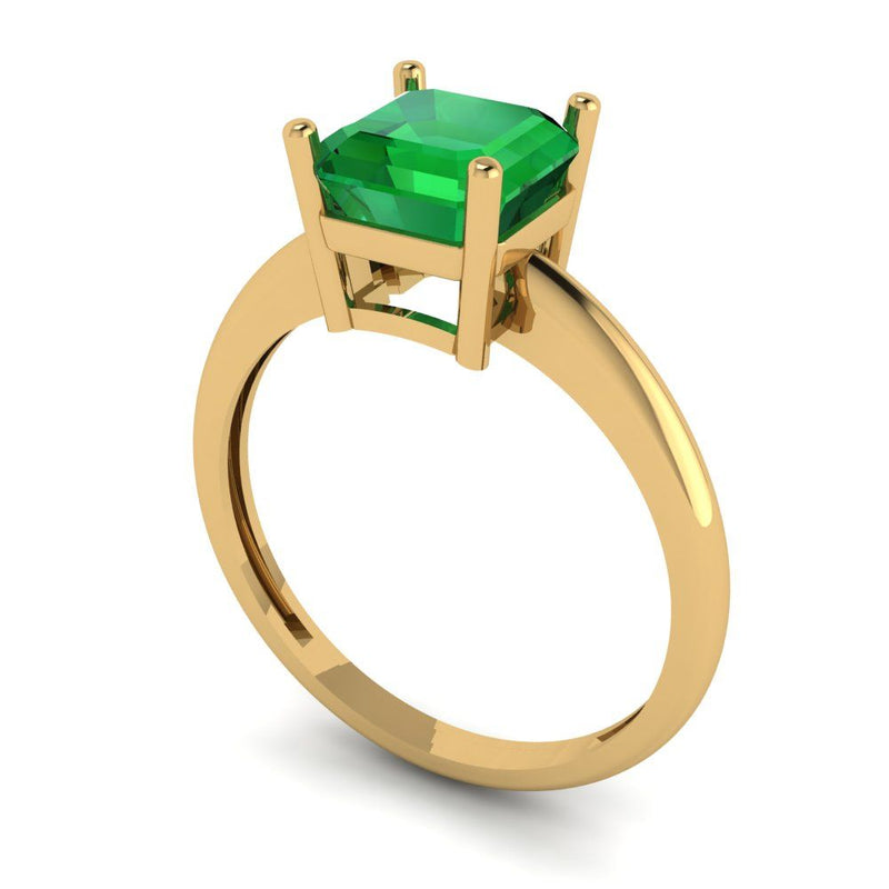 1.5 ct Brilliant Asscher Cut Simulated Emerald Stone Yellow Gold Solitaire Ring