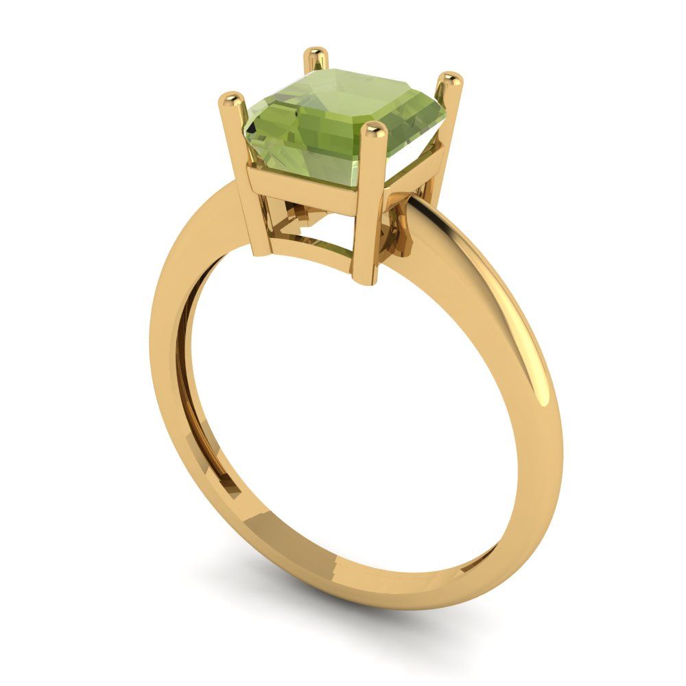 1.5 cttw Natural Peridot Solitaire  Engagement Ring - Solid Gold (Asscher Cut,6.5mm)