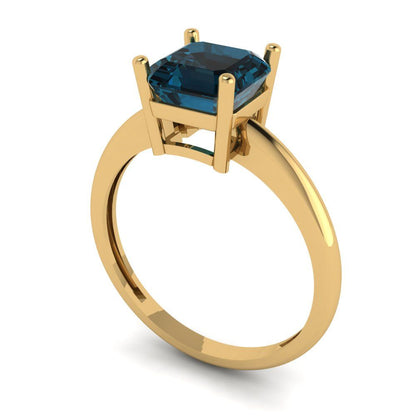 1.5 cttw Natural London Blue Topaz Solitaire  Engagement Ring - Solid Gold (Asscher Cut,6.5mm)
