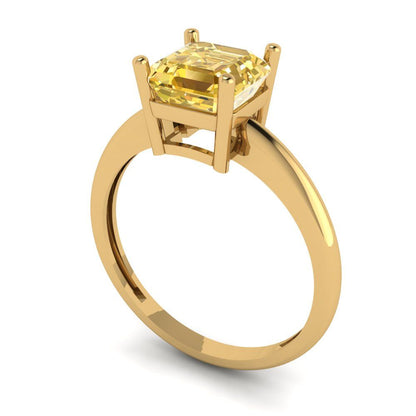 1.5 cttw Zirconia Simulated Yellow Diamond Solitaire  Engagement Ring - Solid Gold (VVS1, Asscher Cut,6.5mm)