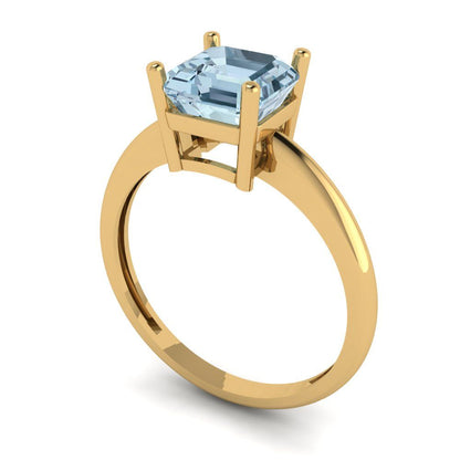 1.5 cttw Natural Sky Blue Topaz Solitaire  Engagement Ring - Solid Gold (Asscher Cut,6.5mm)