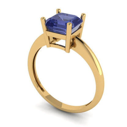 1.5 cttw Simulated Tanzanite Solitaire  Engagement Ring - Solid Gold (Asscher Cut,6.5mm)