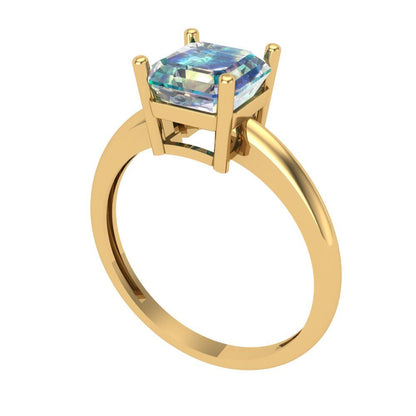 1.5 cttw Blue Moissanite Solitaire  Engagement Ring - Solid Gold (Asscher Cut,6.5mm)