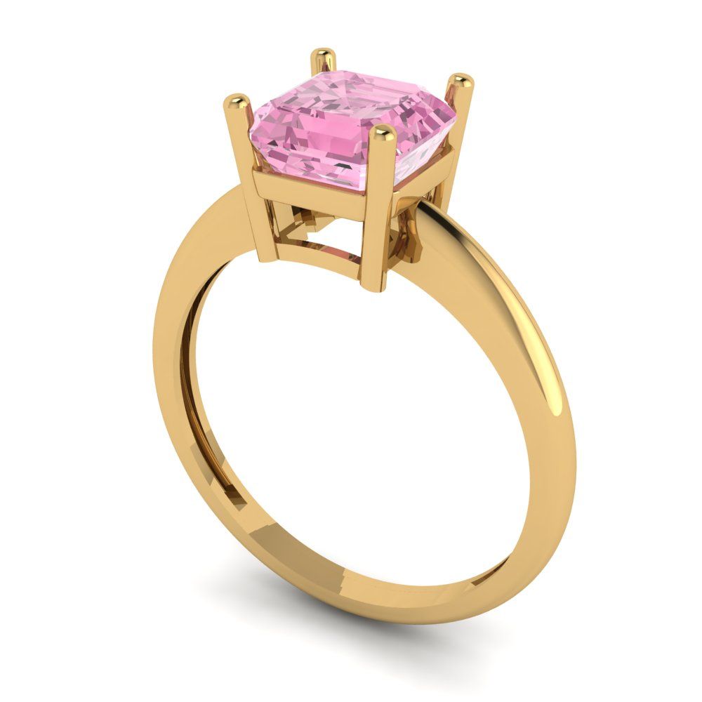 1.5 cttw Zirconia Simulated Pink Diamond Solitaire  Engagement Ring - Solid Gold (VVS1, Asscher Cut,6.5mm)