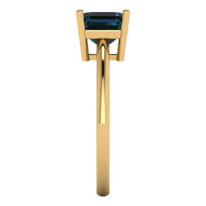 1.5 cttw Natural London Blue Topaz Solitaire  Engagement Ring - Solid Gold (Asscher Cut,6.5mm)