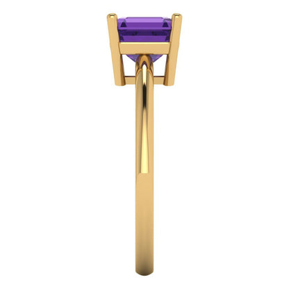 1.5 cttw Natural Amethyst Solitaire  Engagement Ring - Solid Gold (Asscher Cut,6.5mm)