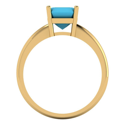 1.5 cttw Simulated Turquoise Solitaire  Engagement Ring - Solid Gold (Asscher Cut,6.5mm)