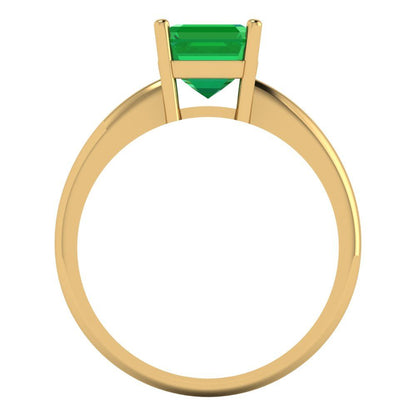 1.5 cttw Simulated Emerald Solitaire  Engagement Ring - Solid Gold (Asscher Cut,6.5mm)