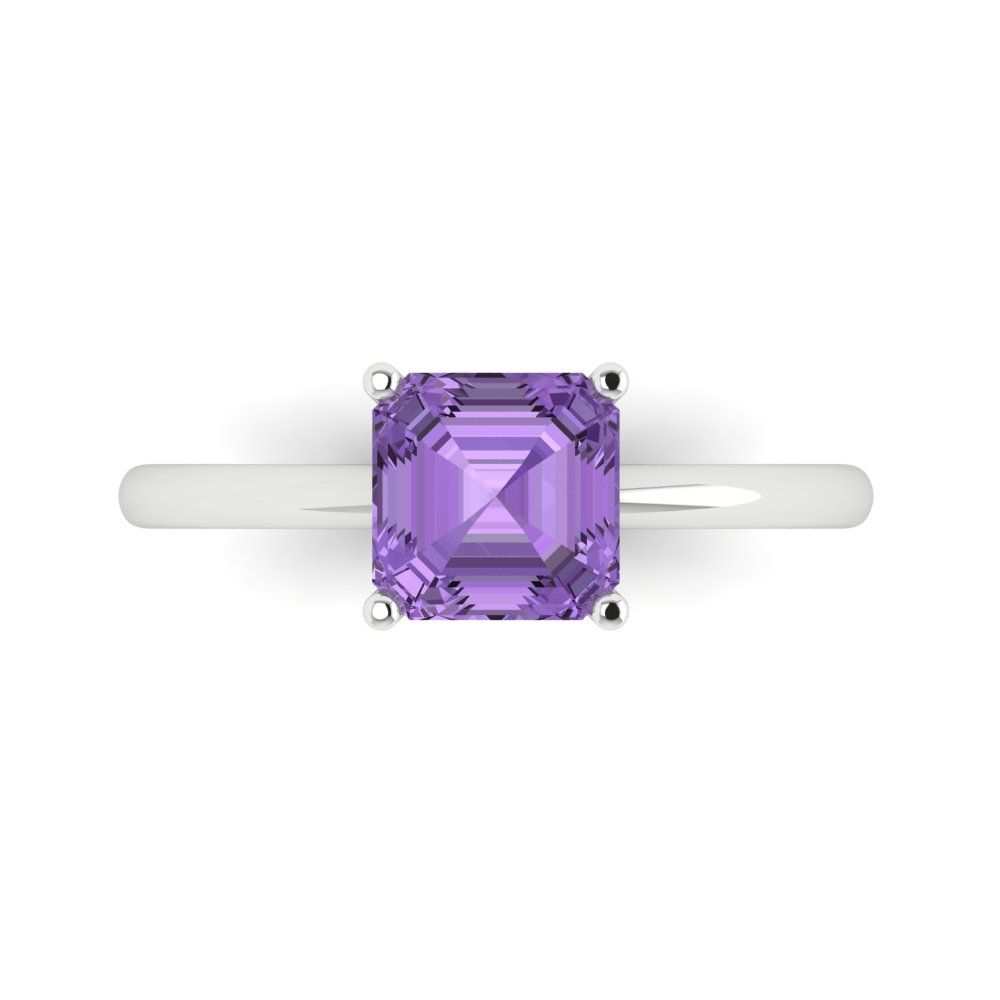 1.5 cttw Simulated Alexandrite Solitaire  Engagement Ring - Solid Gold (Asscher Cut,6.5mm)