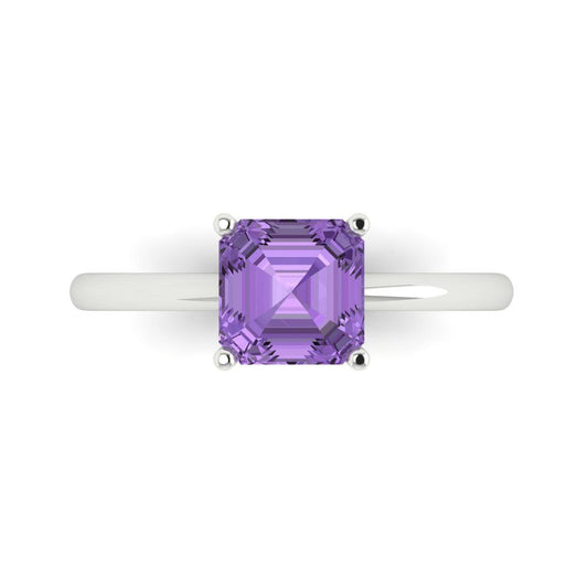 1.5 cttw Simulated Alexandrite Solitaire  Engagement Ring - Solid White Gold (VVS1, Asscher Cut,6.5mm)