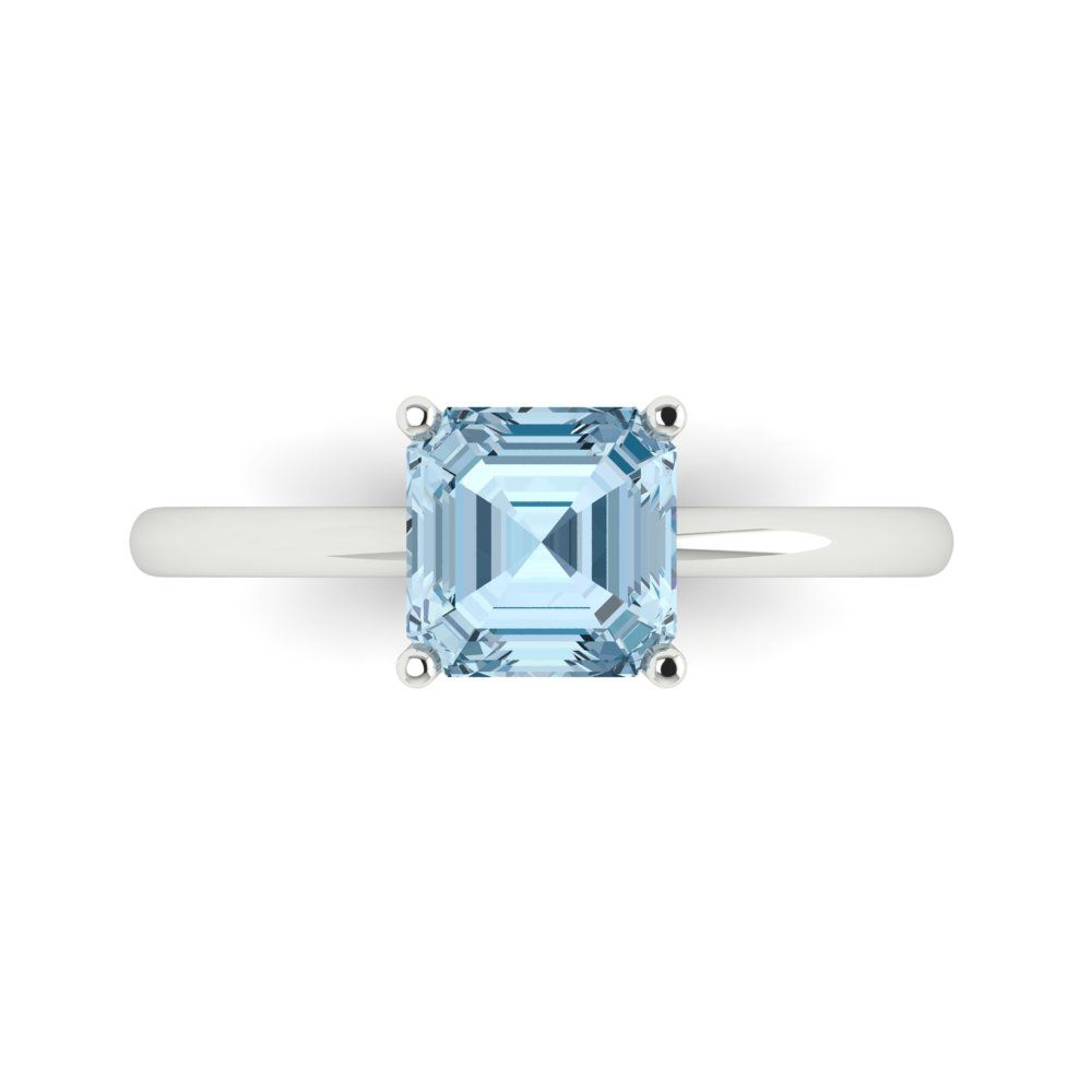 1.5 cttw Natural Aquamarine Solitaire  Engagement Ring - Solid Gold (Asscher Cut,6.5mm)
