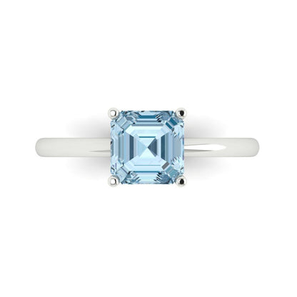 1.5 cttw Natural Aquamarine Solitaire  Engagement Ring - Solid Gold (Asscher Cut,6.5mm)