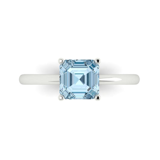 1.5 cttw Natural Aquamarine Solitaire  Engagement Ring - Solid White Gold (VVS1, Asscher Cut,6.5mm)