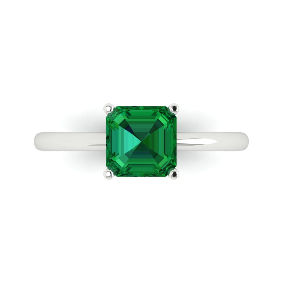 1.5 cttw Simulated Emerald Solitaire  Engagement Ring - Solid Gold (Asscher Cut,6.5mm)