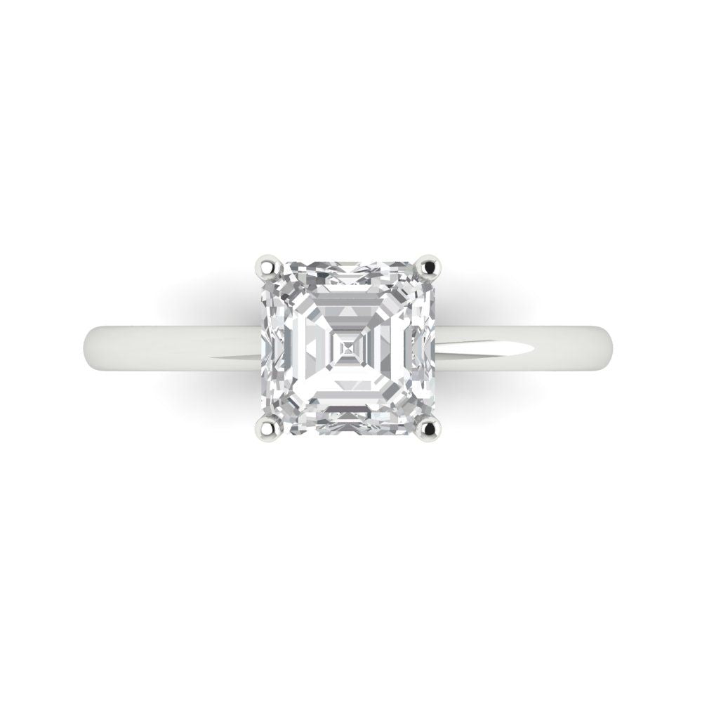 1.5 cttw White Sapphire Solitaire  Engagement Ring - Solid Gold (Asscher Cut,6.5mm)