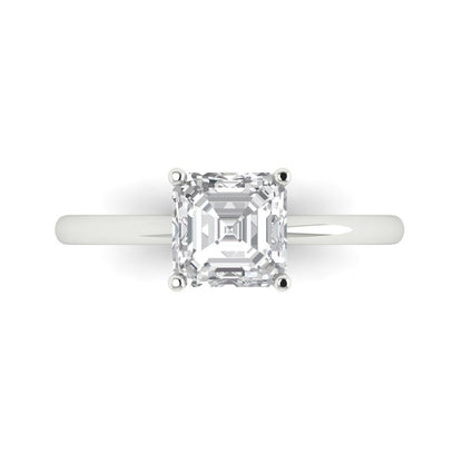 1.5 cttw White Sapphire Solitaire  Engagement Ring - Solid Gold (Asscher Cut,6.5mm)