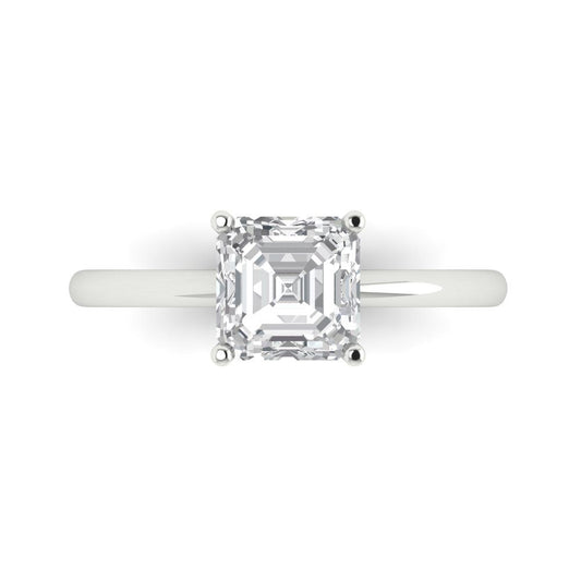 1.5 cttw White Sapphire Solitaire  Engagement Ring - Solid White Gold (VVS1, Asscher Cut,6.5mm)