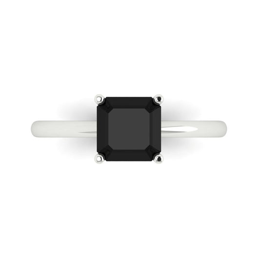 1.5 cttw Natural Onyx Solitaire  Engagement Ring - Solid White Gold (VVS1, Asscher Cut,6.5mm)