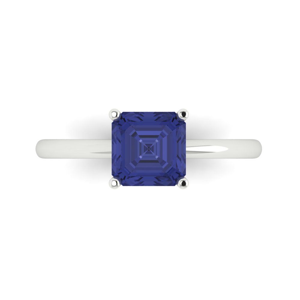 1.5 cttw Simulated Tanzanite Solitaire  Engagement Ring - Solid Gold (Asscher Cut,6.5mm)