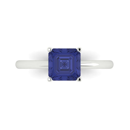 1.5 cttw Simulated Tanzanite Solitaire  Engagement Ring - Solid Gold (Asscher Cut,6.5mm)