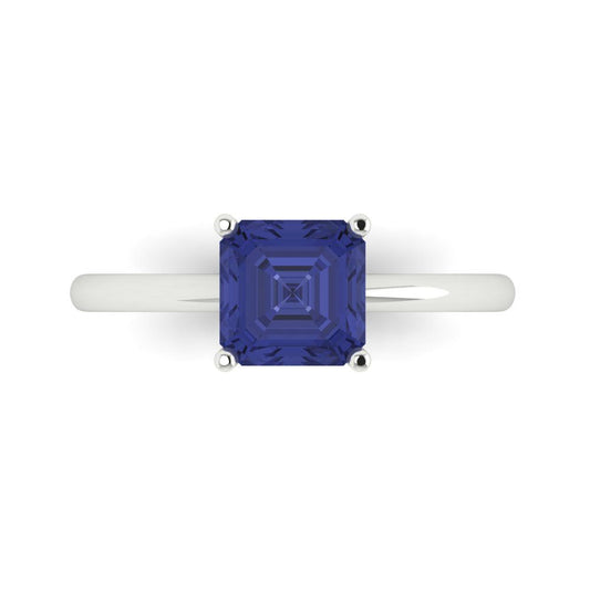 1.5 cttw Simulated Tanzanite Solitaire  Engagement Ring - Solid White Gold (VVS1, Asscher Cut,6.5mm)