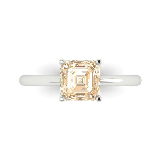 1.5 cttw Natural Morganite Solitaire  Engagement Ring - Solid White Gold (VVS1, Asscher Cut,6.5mm)