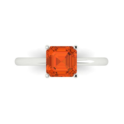 1.5 cttw Zirconia Simulated Red Diamond Solitaire  Engagement Ring - Solid Gold (VVS1, Asscher Cut,6.5mm)