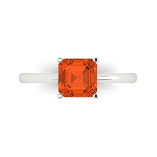 1.5 cttw Zirconia Simulated Red Diamond Solitaire  Engagement Ring - Solid White Gold (VVS1, Asscher Cut,6.5mm)
