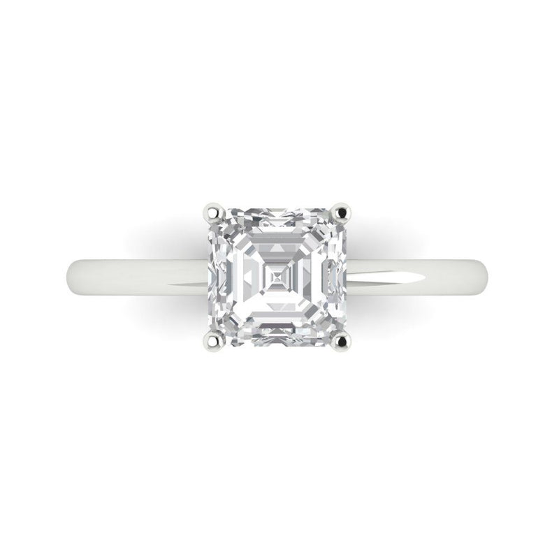 1.5 ct Brilliant Asscher Cut Natural Diamond Stone Clarity SI1-2 Color G-H White Gold Solitaire Ring