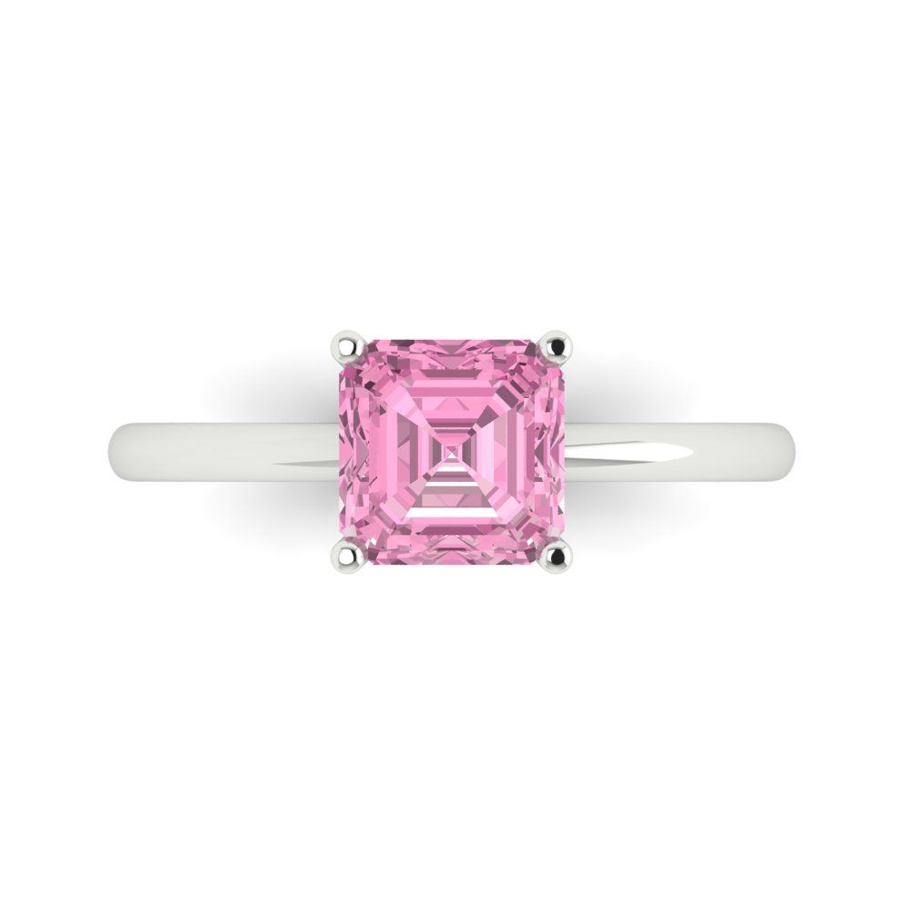 1.5 cttw Zirconia Simulated Pink Diamond Solitaire  Engagement Ring - Solid Gold (VVS1, Asscher Cut,6.5mm)