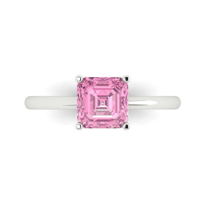 1.5 cttw Zirconia Simulated Pink Diamond Solitaire  Engagement Ring - Solid Gold (VVS1, Asscher Cut,6.5mm)