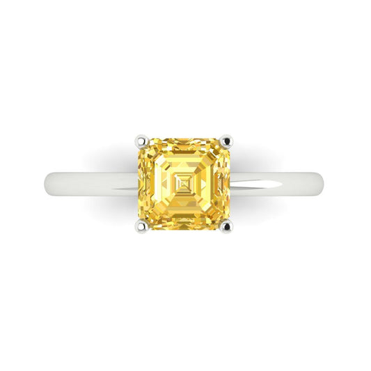1.5 cttw Zirconia Simulated Yellow Diamond Solitaire  Engagement Ring - Solid White Gold (VVS1, Asscher Cut,6.5mm)