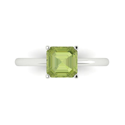 1.5 cttw Natural Peridot Solitaire  Engagement Ring - Solid Gold (Asscher Cut,6.5mm)