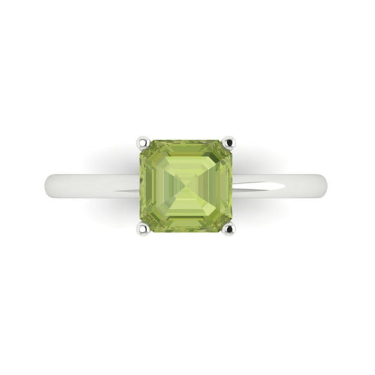 1.5 cttw Natural Peridot Solitaire  Engagement Ring - Solid White Gold (VVS1, Asscher Cut,6.5mm)