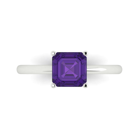 1.5 cttw Natural Amethyst Solitaire  Engagement Ring - Solid White Gold (VVS1, Asscher Cut,6.5mm)