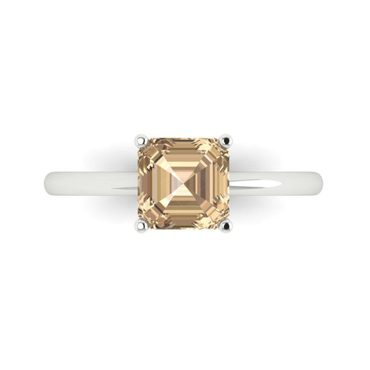 1.5 cttw Yellow Moissanite Solitaire  Engagement Ring - Solid White Gold (VVS1, Asscher Cut,6.5mm)
