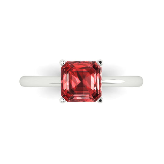 1.5 cttw Natural Garnet Solitaire  Engagement Ring - Solid White Gold (VVS1, Asscher Cut,6.5mm)