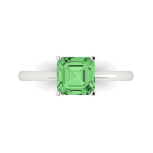 1.5 cttw Zirconia Simulated Green Diamond Solitaire  Engagement Ring - Solid White Gold (VVS1, Asscher Cut,6.5mm)